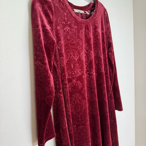 Soft Surroundings velvet ‎ Rich Red Long Sleeve Dress NWT Holiday Fall Ready - Picture 2 of 12